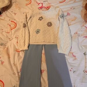 Cynthia Rowley Cream Sweater with Blue Floral Accents